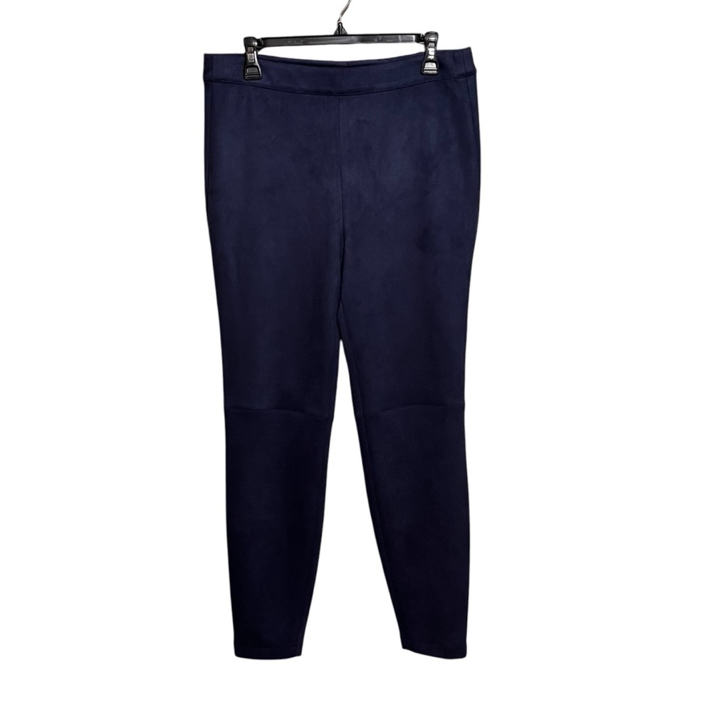 NWT Elie Tahari Pants Womens Large L Vegan Suede Faux Leather Navy Legging